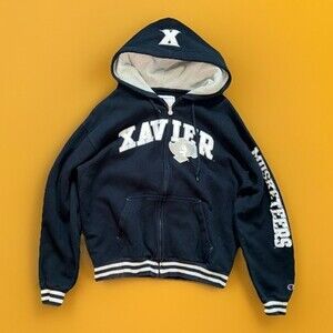 Navy Champion Zip Up Hoodie Xavier Musketeers College Sz L